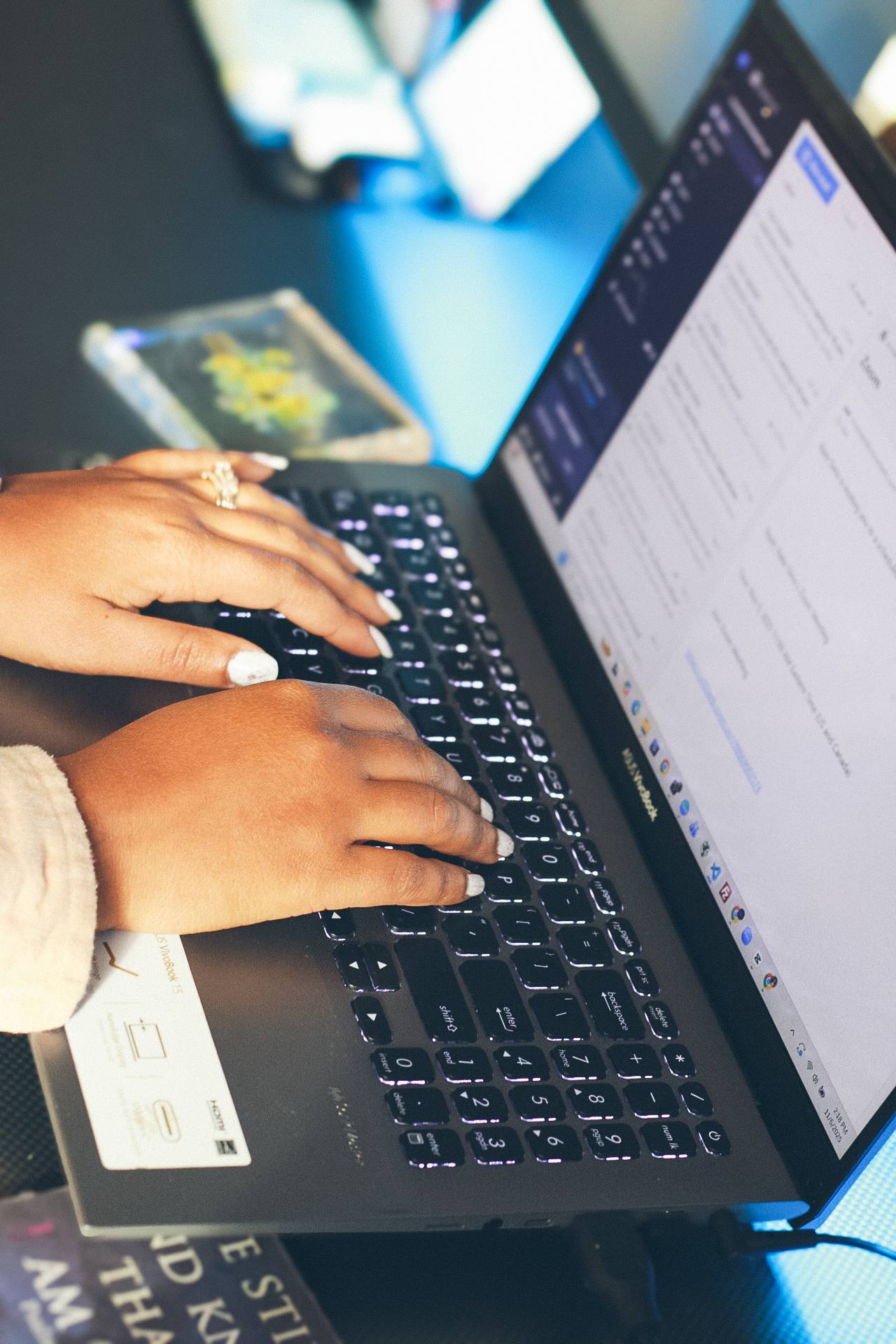 Typing on a laptop keyboard